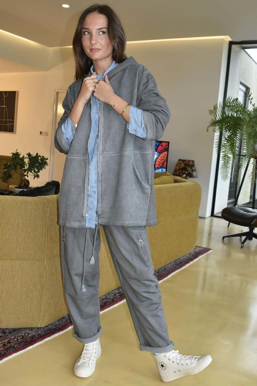 Anine Soft Touch Seam Pocket Hoodie Washed Grey /109 